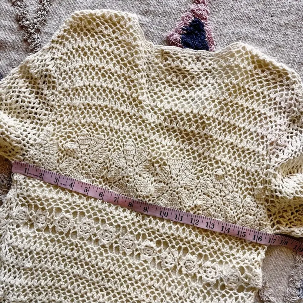 Vintage Willow Ridge Ivory Crochet Button Front Cardigan Medium Cottage Granny - Picture 8 of 10